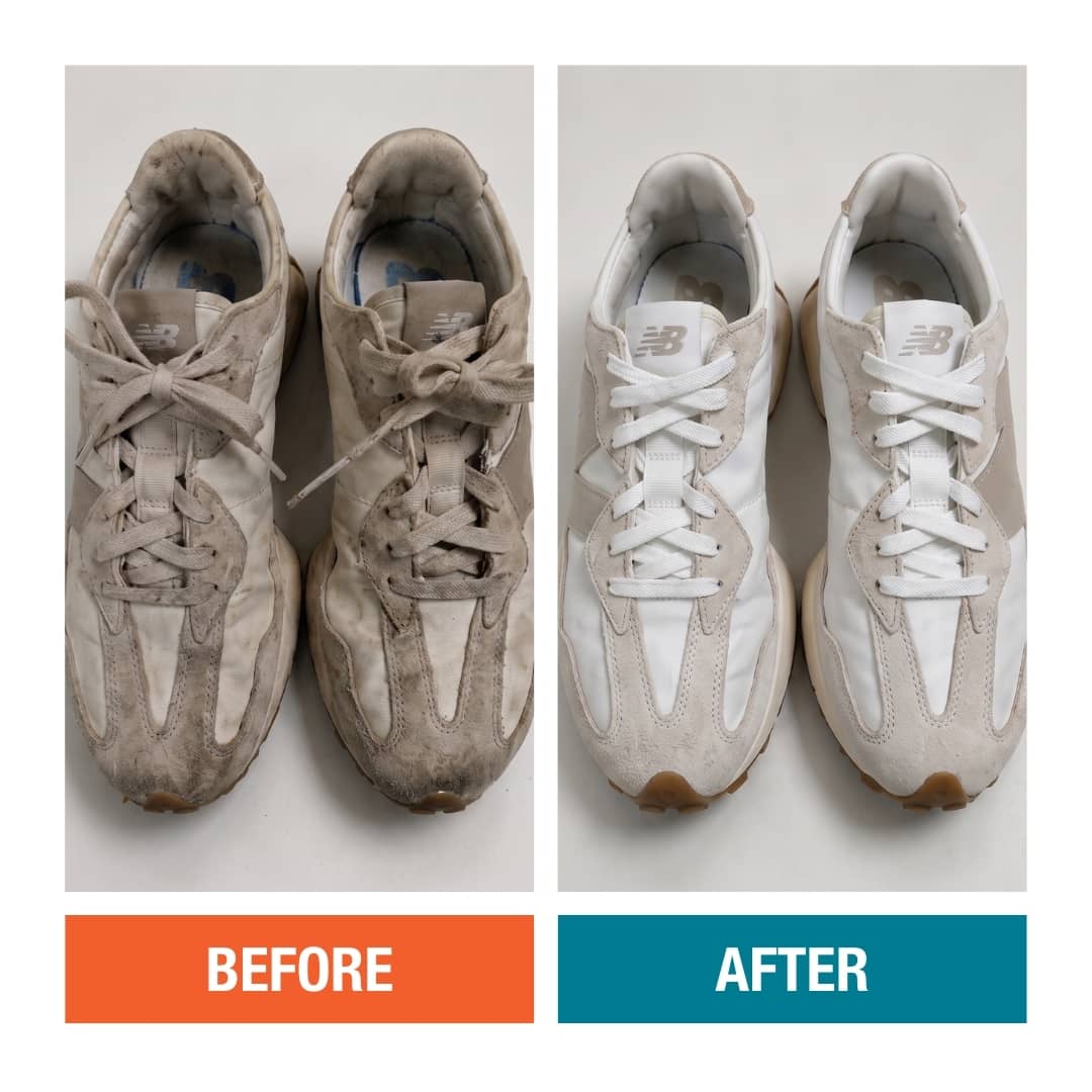 White sneakers before and after cleaning