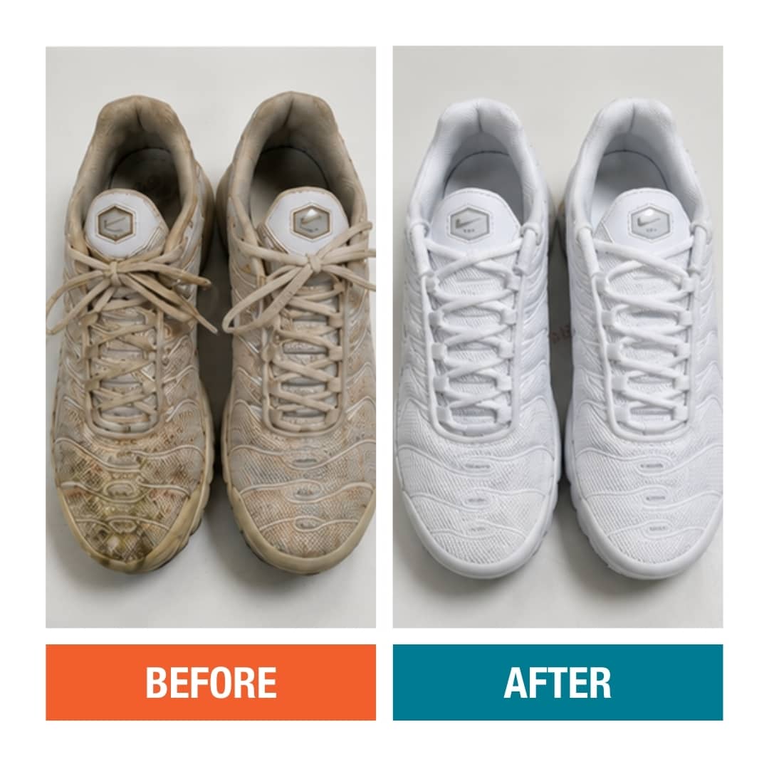 Grey sneakers before and after cleaning
