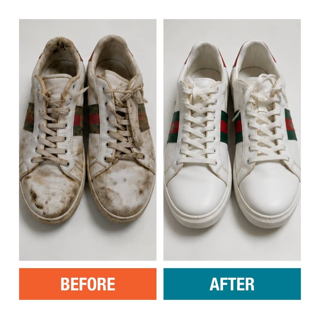 Black shoes before and after cleaning